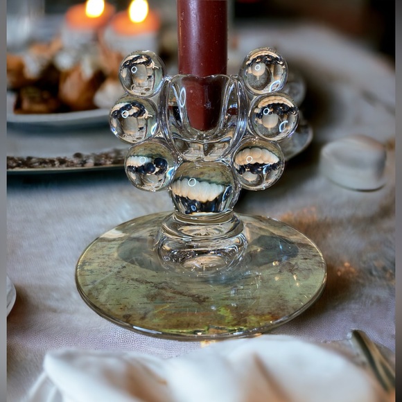 Antique Art Deco Bubble & Tulip Glass Candlestick set of 2 - Picture 2 of 8